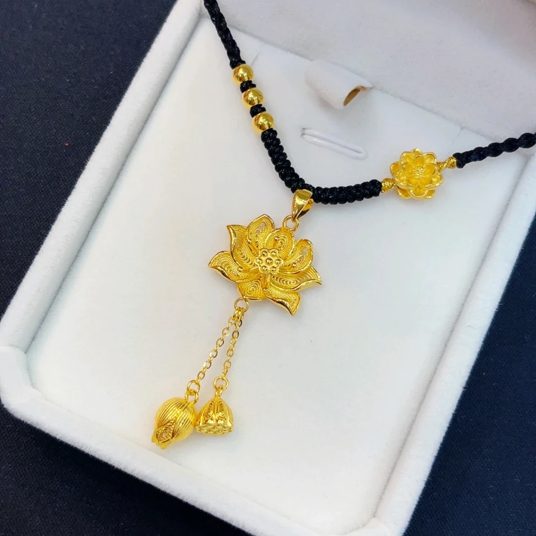 足金999莲花两世欢编织项链