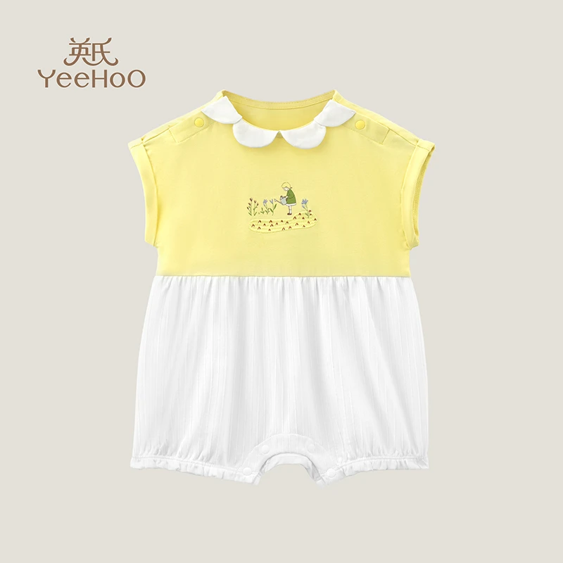 YeeHoO/英氏23新款夏季短袖连体衣薄款哈衣女宝短蛤YRHBJ2P271A