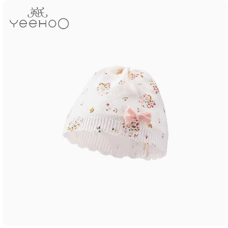 英氏女宝宝帽子可爱蝴蝶结毛织帽2023秋季新品儿童YRPHJ3P371A