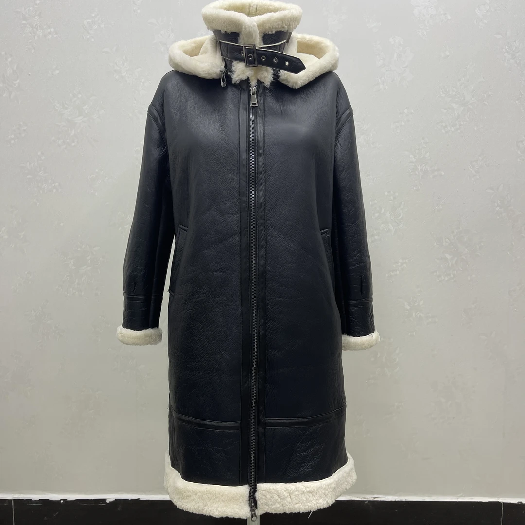 女士秋冬外套原生态真皮真毛皮毛一体长款皮衣