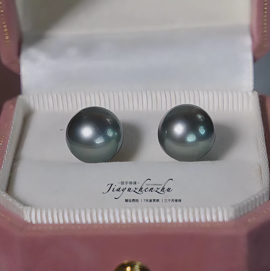 【佳宇珍珠】海水珍珠海水大溪地孔雀绿耳钉极光 18k 大点位 DXE007