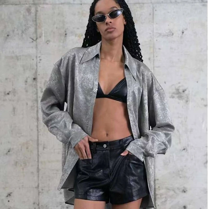 AKTK缎面落肩金属锁扣衬衫AKTK042H178