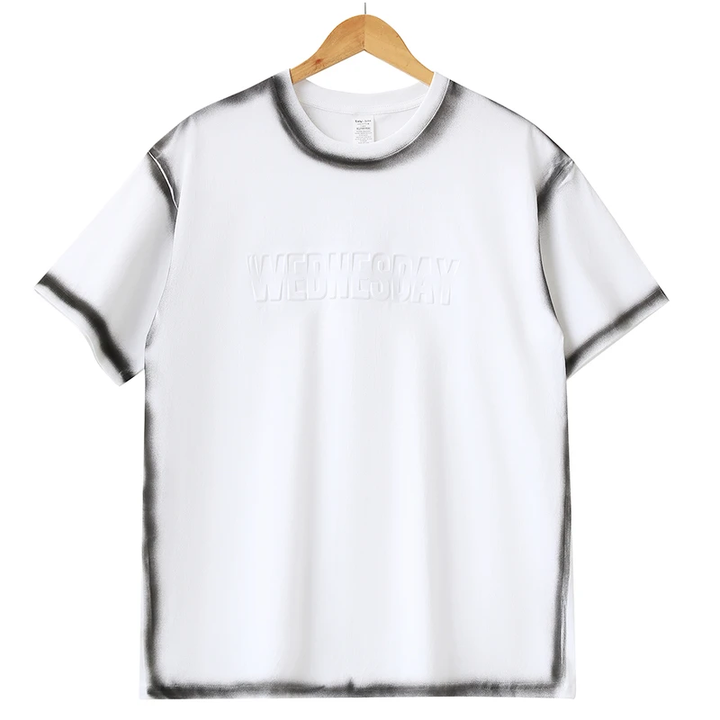 重磅纯棉T恤手工喷绘圆领时尚百搭男士潮流简约休闲春夏运动透气