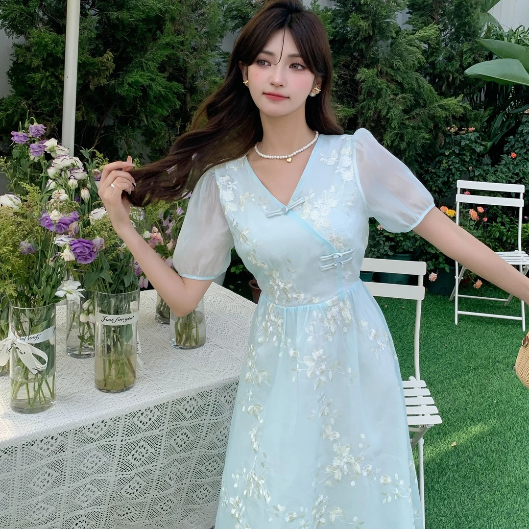 苏陌清高品质舒服连衣裙夏季新款短袖装高级感气质显瘦茶歇A字裙