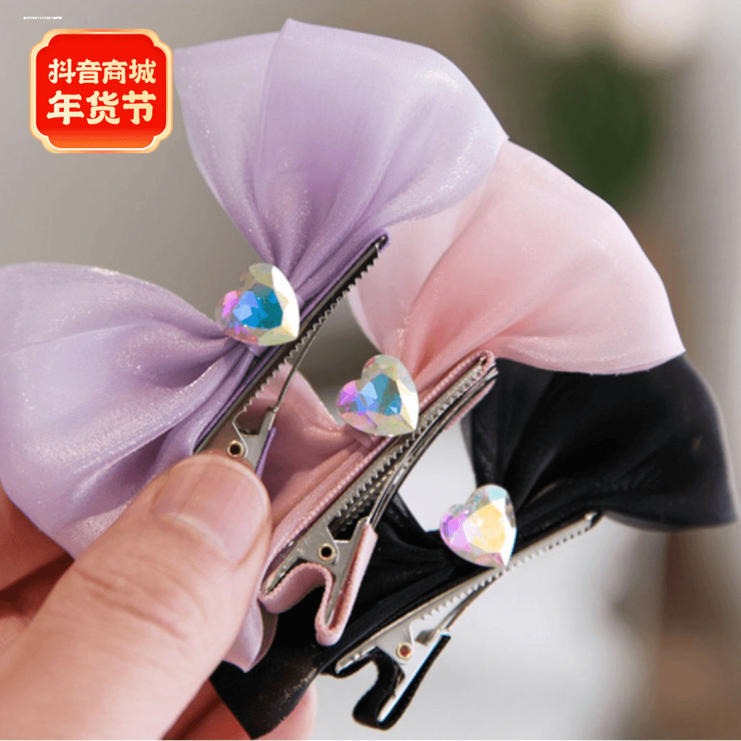 百搭对夹彩心蝴蝶结发夹精致发卡设计甜妹碎发新款头饰质感显白