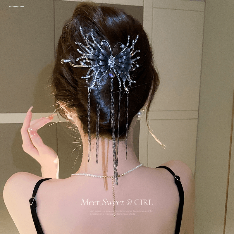 发卡少女大蝴蝶流苏扭扭夹质感精致夹子头饰设计后脑勺发饰新款