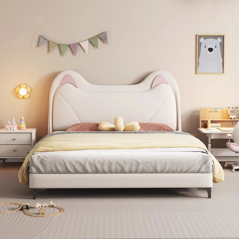 奶油粉色猫耳朵儿童床女孩儿童房公主床男孩青少年学生床居家好物