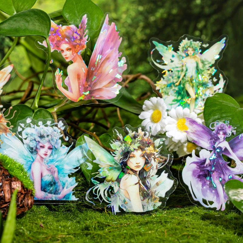 美好的一天贴纸 神之花使 花仙子pet贴纸贝壳光手账贴画10张6款