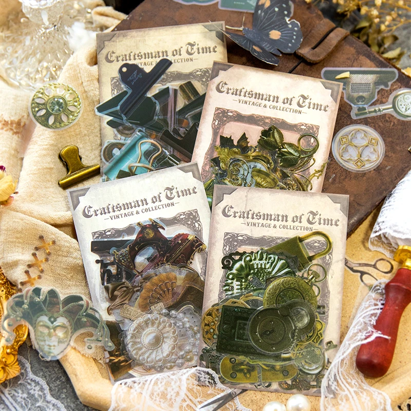 言己PET贴纸 时光工匠系列 复古欧式摆件金属夹子素材手帐贴 30张