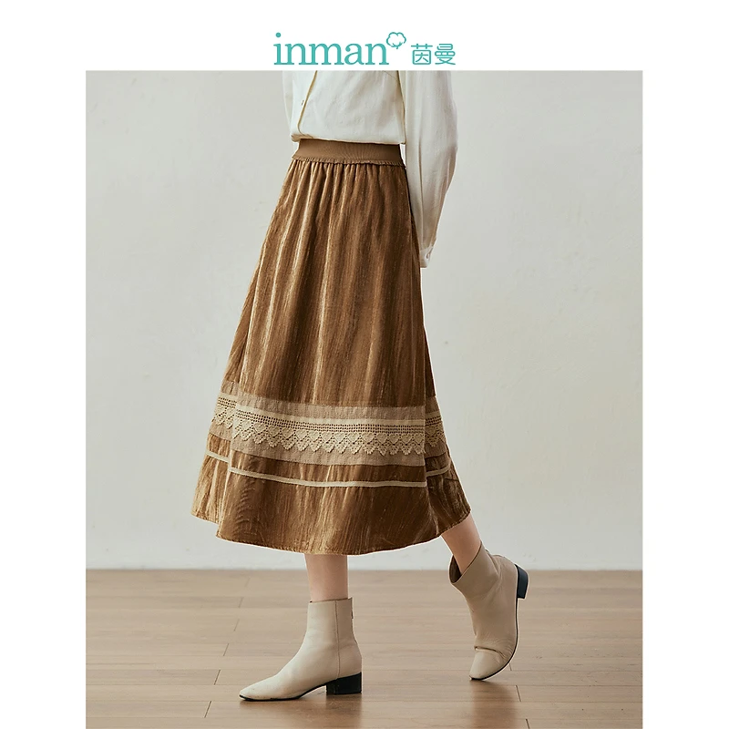【雅丹风】茵曼冬季女半身裙长裙裙子女装A字休闲不规则新款高腰