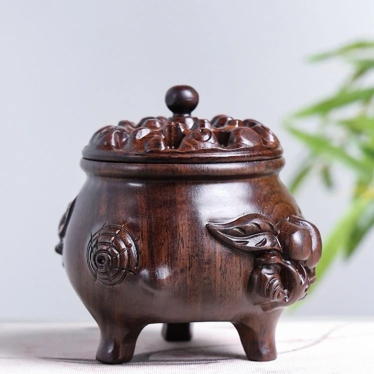 黑三足寿桃香炉新 桌面摆件书房新中式