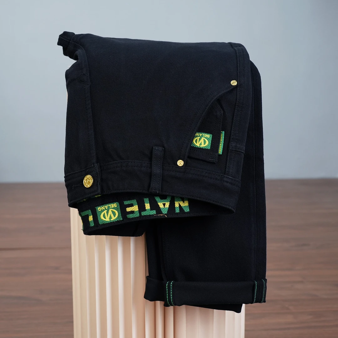 916斜口袋纯黑色新款男士仔裤简约修身小直筒牛仔裤子男士休闲裤