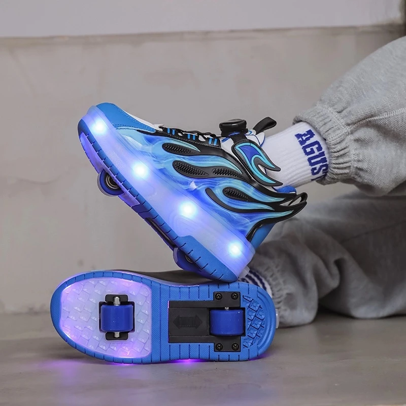 儿童暴走鞋男女童双轮发光轮滑运动鞋中大童学生带轮子自动溜冰鞋