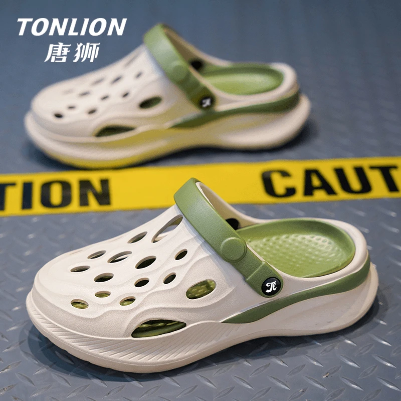 唐狮洞洞鞋男夏季情侣外穿防滑防臭包头拖鞋开车软底运动沙滩凉鞋