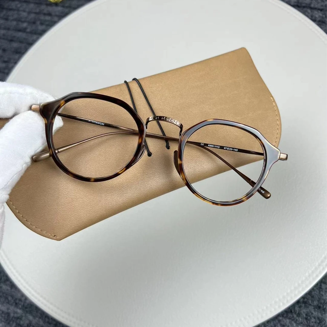 时尚复古玳瑁板材纯钛超轻多边形眼镜架日系眼镜框圆形平光1113
