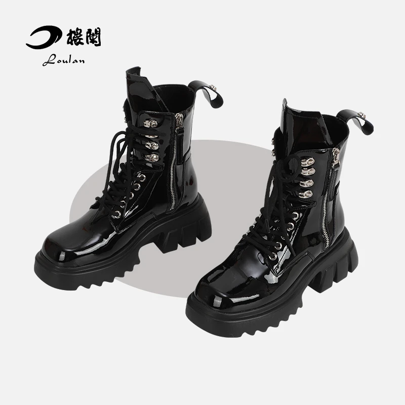 （楼总专属）F206英伦机车系带粗跟厚底短靴