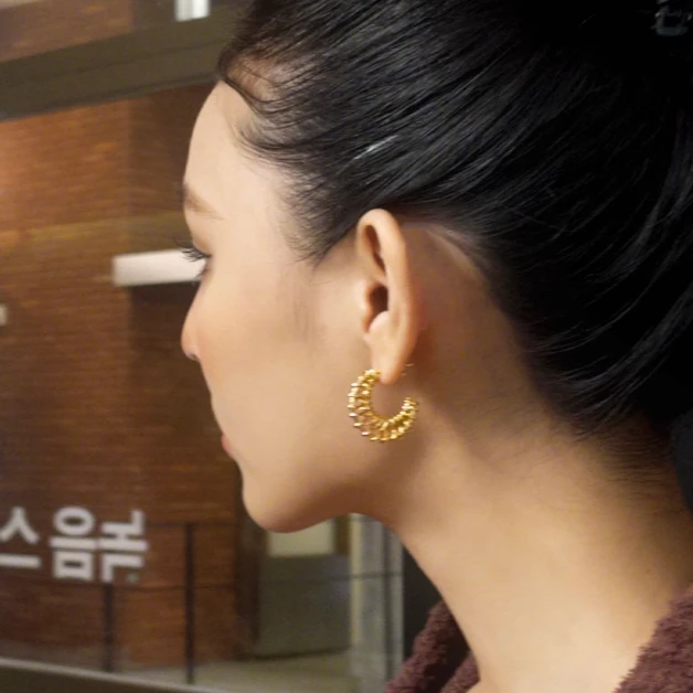 boonee alus 铜合金耳饰 镂空编制C形耳环耳钉女高级感冷淡风