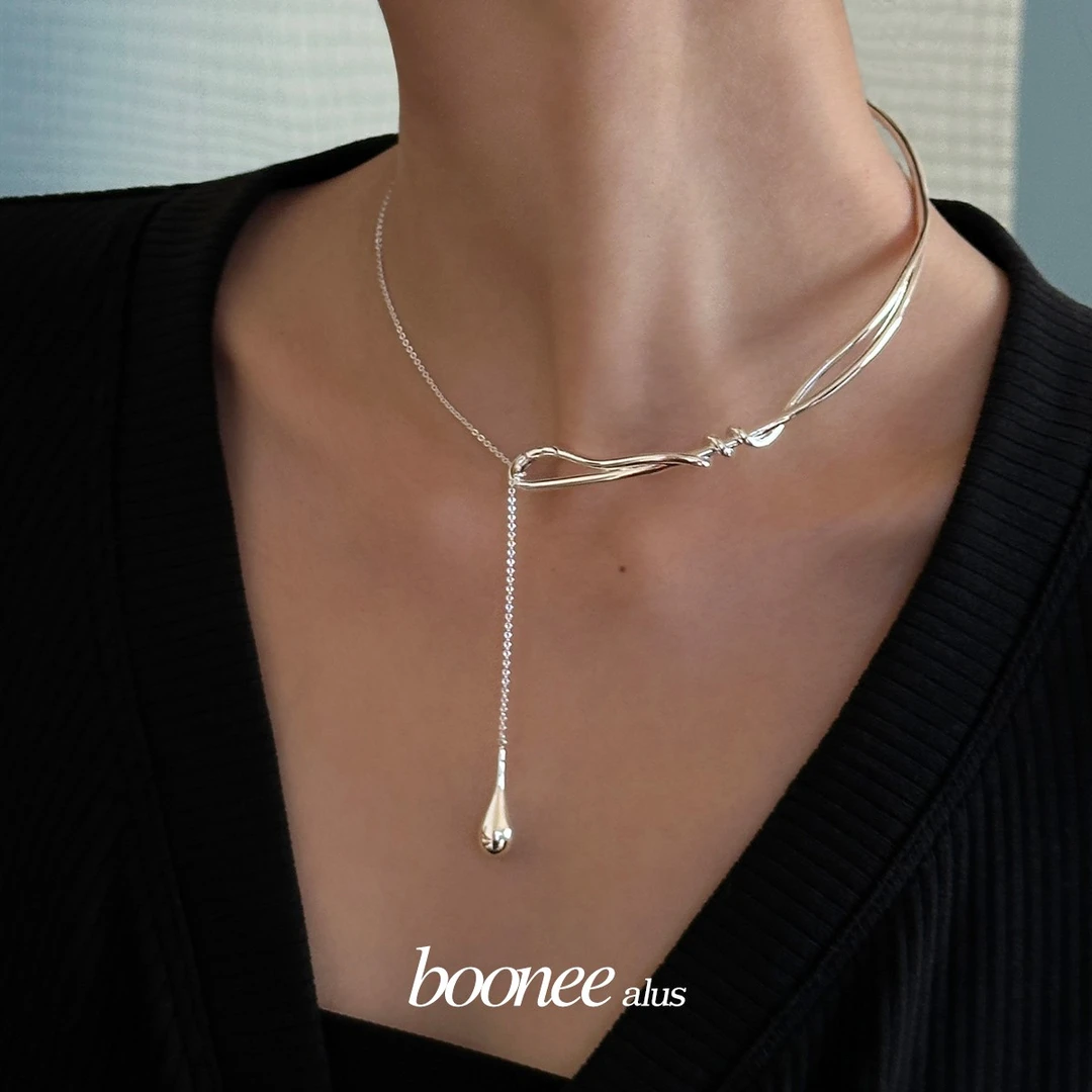 boonee alus 铜合金项链 气质设计感水滴项链小众抽拉项圈锁骨链