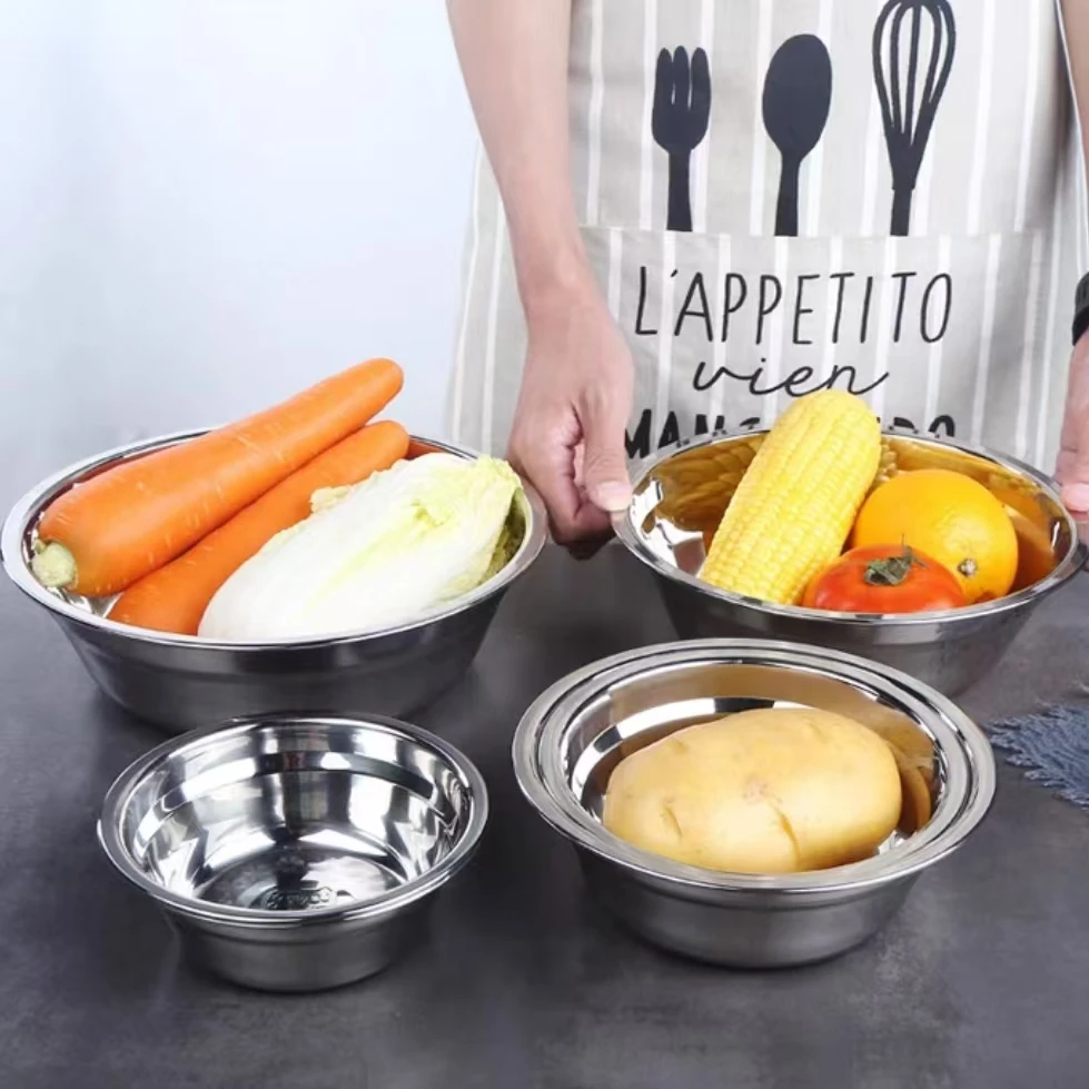 【不锈钢盆家用5个装】加深加厚不锈钢盆厨房和面盆大容量平底圆盆