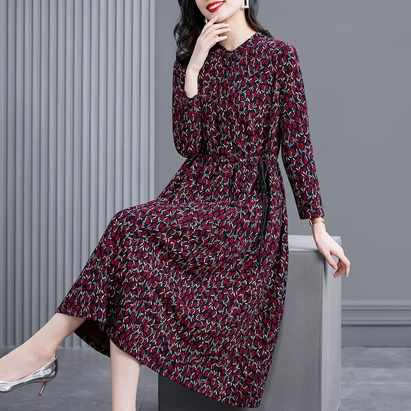 【韩穆定制】KA222280秋季新款花色高定40-70过膝长袖气质连衣裙