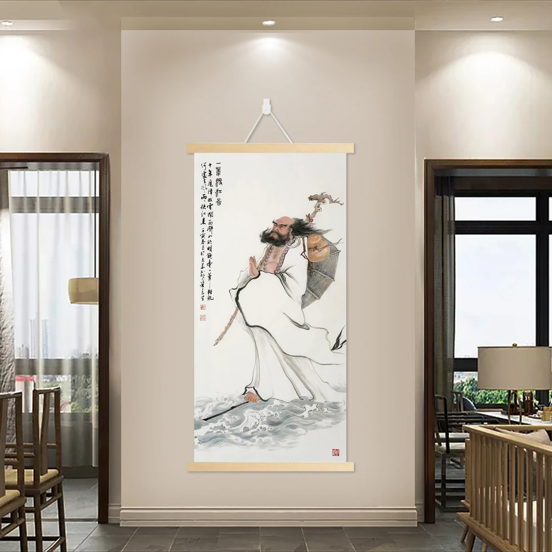【82一苇渡江图】客厅玄关装饰挂画茶室办公背景挂画免打孔油画布