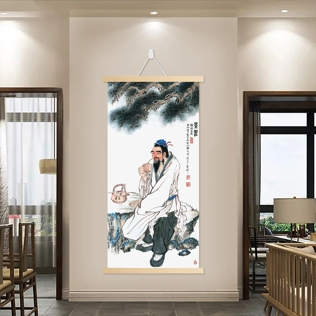 【44茶圣陆羽】客厅玄关装饰画卧室茶室背景挂画免打孔油画布