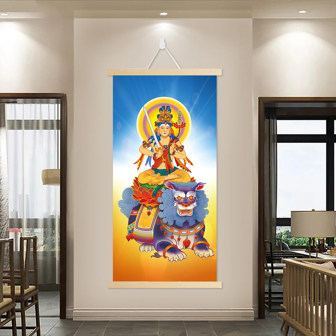 【32文殊菩萨】优质油画布材质现代挂轴装饰画居家办公挂画