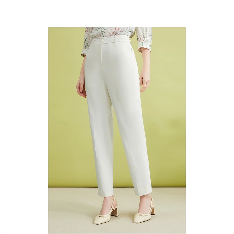 YINER音儿夏季新款斜纹四面弹力锥形白色休闲裤8C34220680