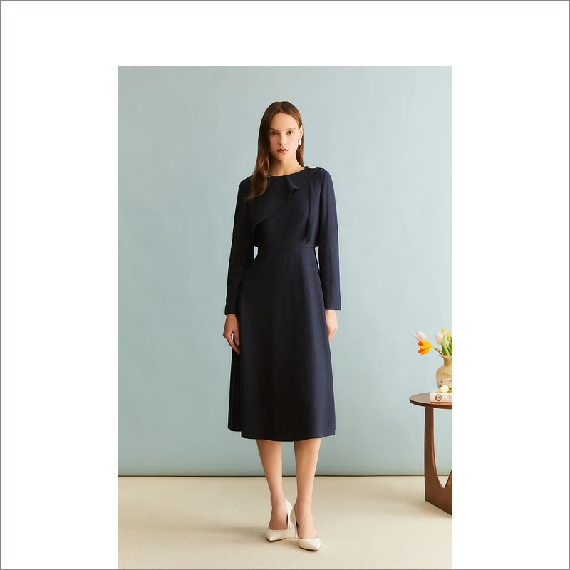 YINER音儿商场专柜冬季新款优雅羊毛混纺收腰A字连衣裙8C33505750