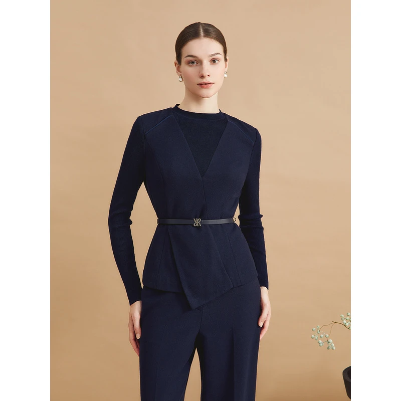 YINER/音儿新款秋冬气质时尚面试法式衬衫假两件腰上衣8C64570006