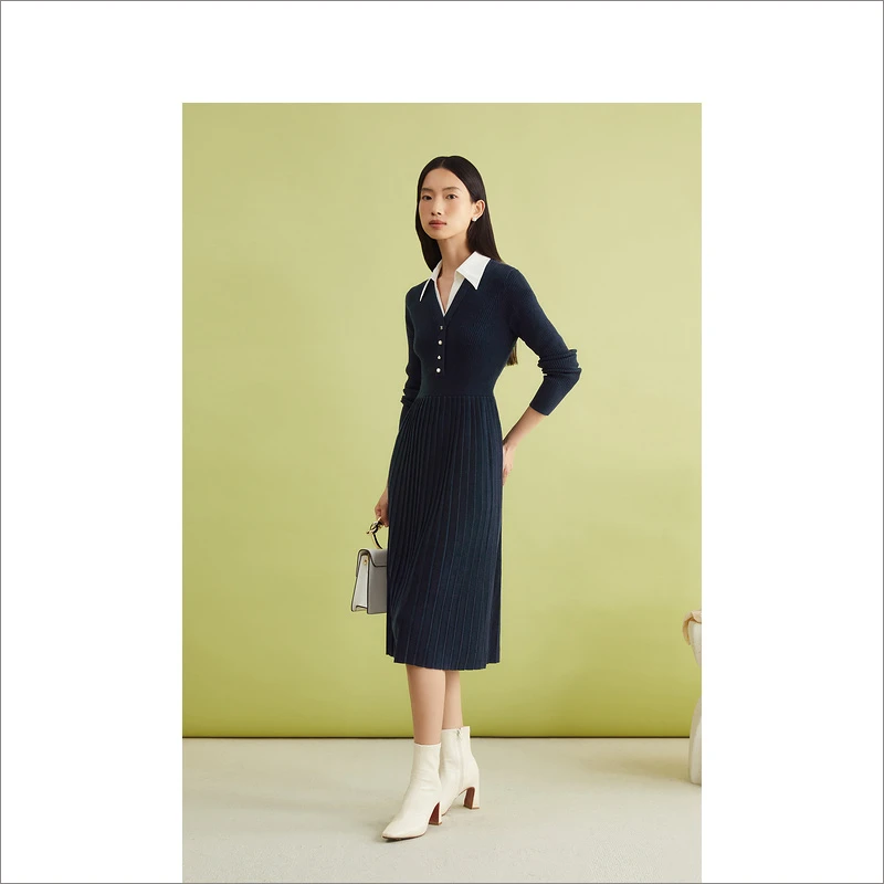 YINER/音儿秋冬长袖修身气质时尚针织收腰优雅连衣裙8C64106156