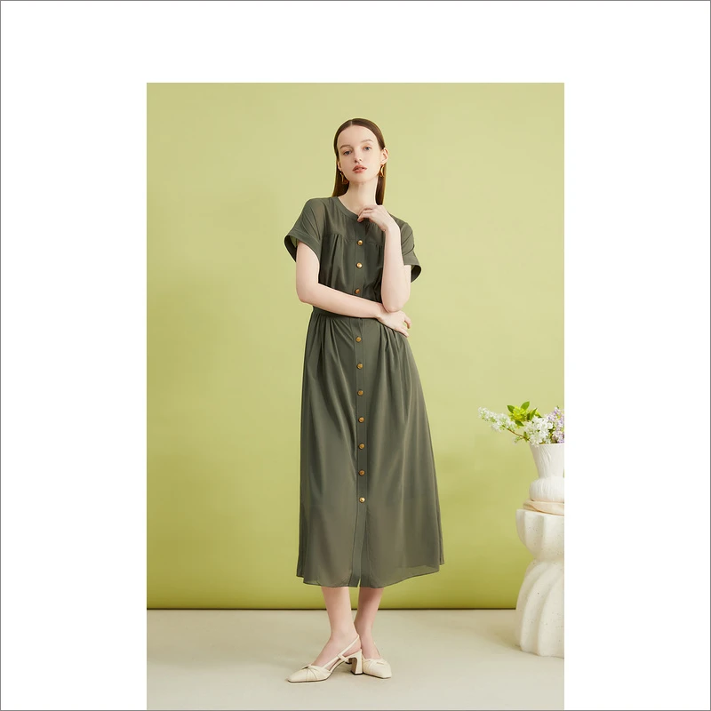 YINER音儿夏季新款法式双层肌理A字连衣裙8C34205500