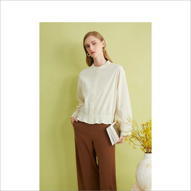 YINER/音儿显瘦休闲时尚百搭简约凹凸肌理感设计衬衫8C34170010