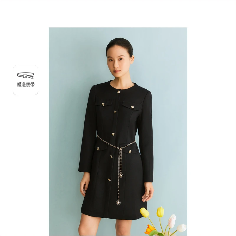 YINER/音儿气质复古时尚通勤职业小香风连衣裙8C63505166