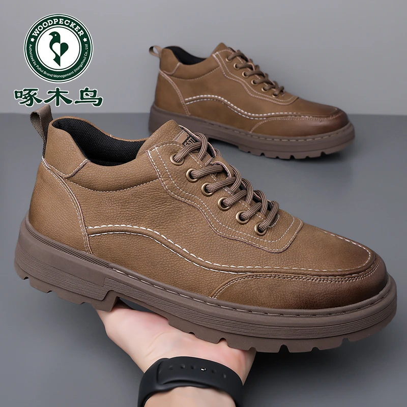啄木鸟男鞋2026秋季新款软底潮流低帮马丁靴男款防滑百搭休闲皮鞋