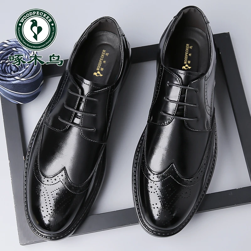 啄木鸟男鞋25秋季英伦商务休闲皮鞋男士雕花布洛克鞋子新郎结婚鞋