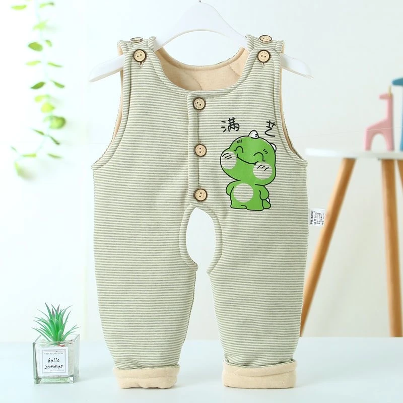 春秋纯棉背带裤婴幼护肚开档棉裤秋冬男女宝宝保暖裤加厚外穿裤子