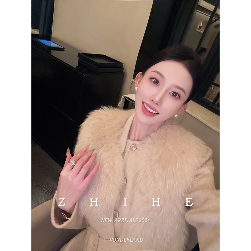 无艳一禾【灵狐】手工坊-100羊毛狐狸毛披肩双面呢大衣+裤子