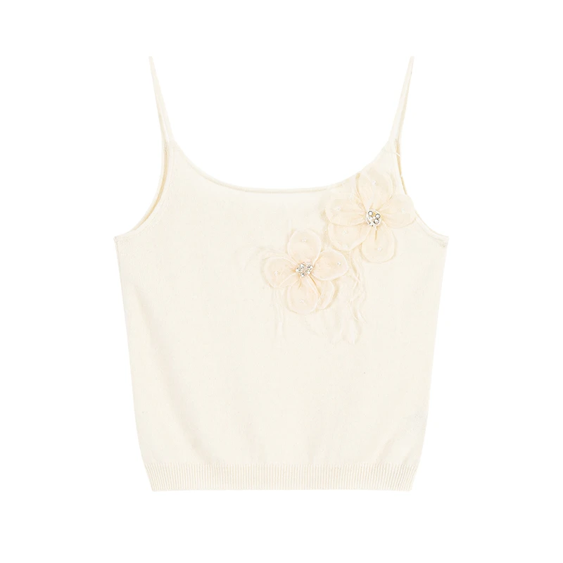 无艳一禾【玩转叠穿】原创轻奢100羊毛立体花吊带上衣+裤子