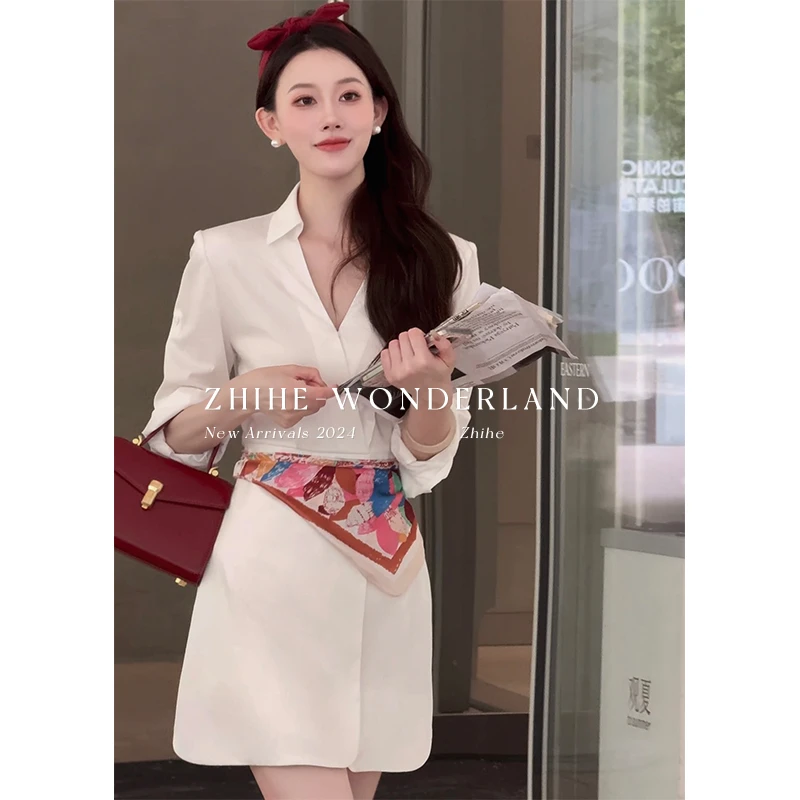 至禾Wonderland【初恋】原创轻奢雅致设计感高腰系带收腰法式衬衫裙