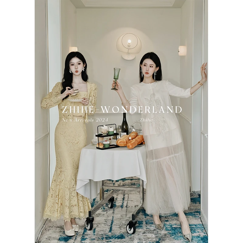 至禾Wonderland【梨花梦】新中式网纱罩衫设计感拼接衬衫+阔腿短裤