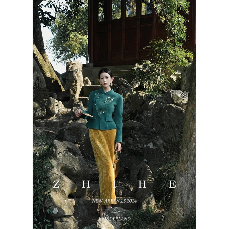 无艳一禾【青鸢纪】手工坊100绵羊毛双面呢亮片绣大衣+丝绒裙