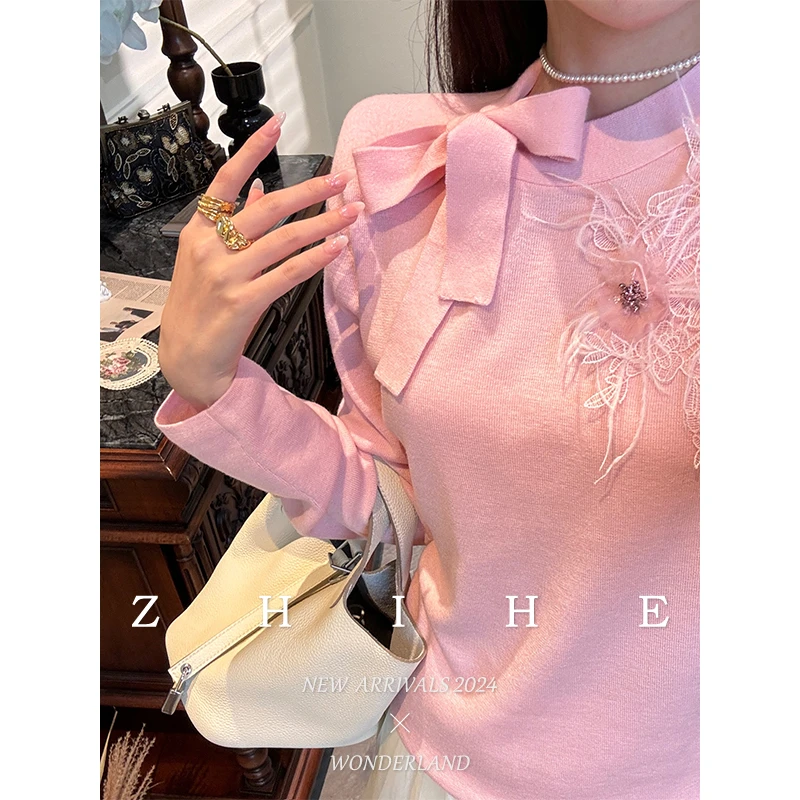 无艳一禾 【瑶池赋】chao软糯 绵羊毛立体花朵装饰针织衫