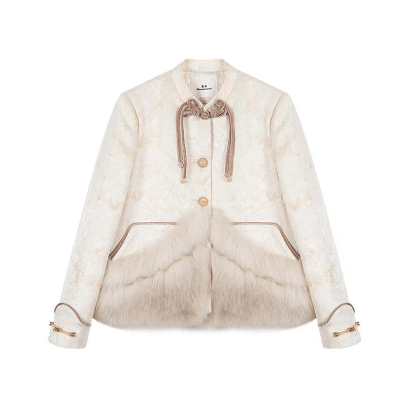 无艳一禾【素时锦年】新中式国风盘扣福气感提花狐狸毛羽绒服