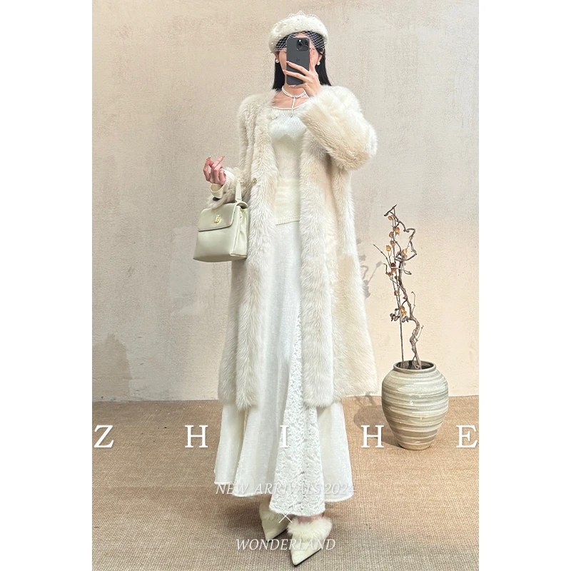 无艳一禾【人间仙狐】托斯卡纳皮毛一体长款V领大衣