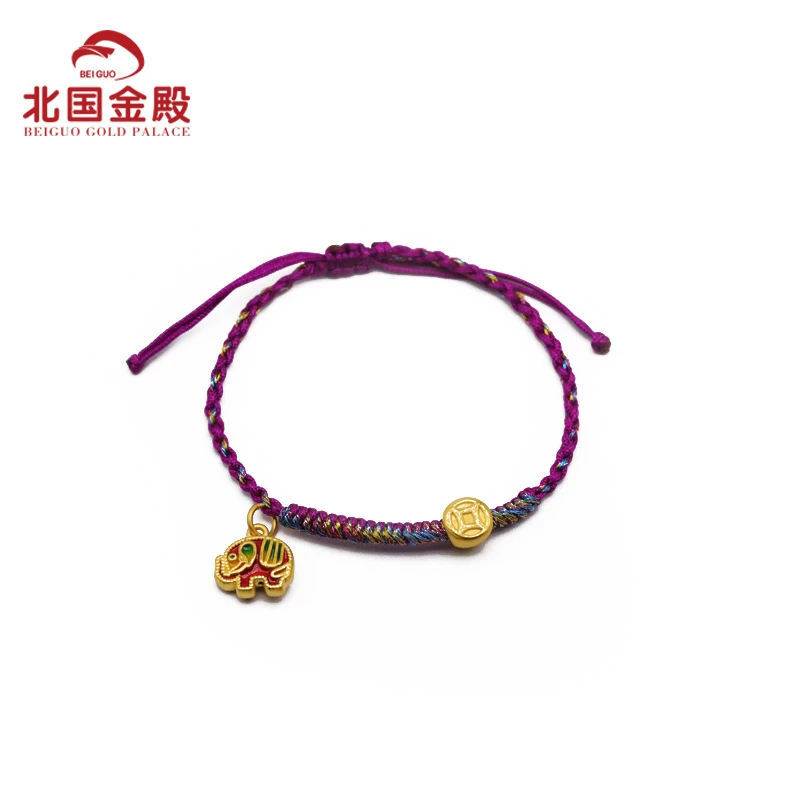 北国金殿吉祥如意3D硬金足金手串（紫色彩绳、赠银链）-PDSS0072