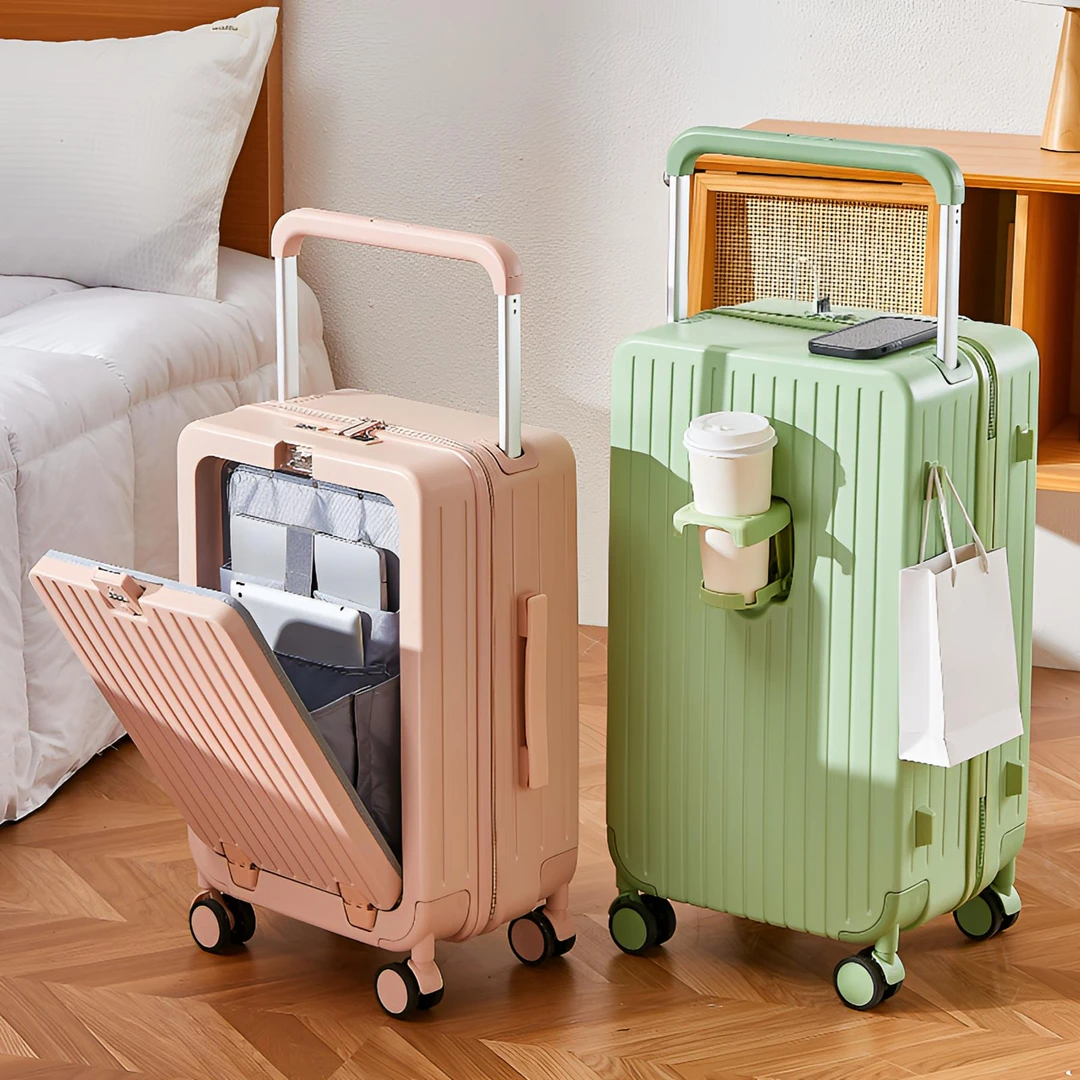 前开盖宽拉杆多功能行李箱商务密码登机箱多功能旅行箱男女拉杆箱