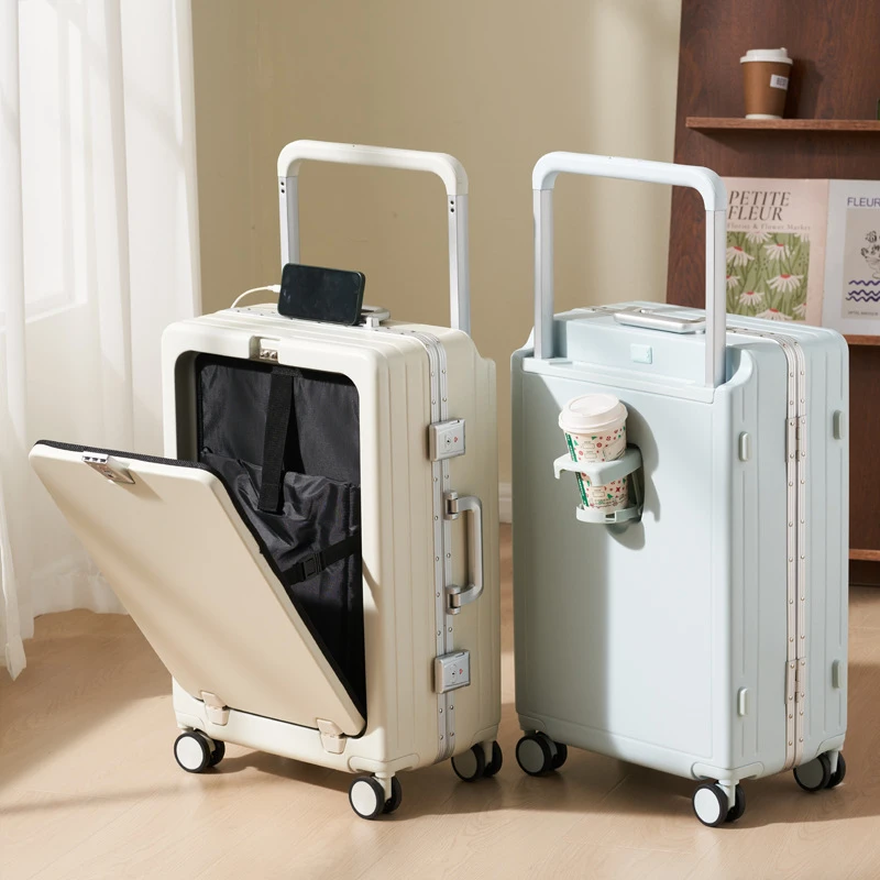 铝框宽拉杆前开口行李箱女登机旅行箱静音多功能结实耐用拉杆箱男