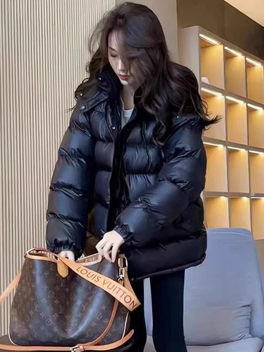 艾莱依新款羽绒服咖色羽绒服女秋冬季新款小个子短款棉衣加厚连帽