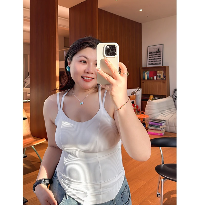 安静小背心/胖mm大码免穿内衣竖条无痕美背吊带背心 140-210斤